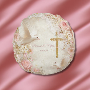 Coussins Ronds Heaveny Blush & Gold Quince, personnalisé