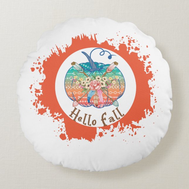Coussins Ronds Hello Fall - Whimsical Citrouille Design (Devant)
