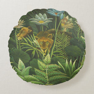 Coussins Ronds Henri Rousseau Jungle Tropical Lion Impression Vin