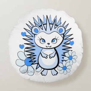 Coussins Ronds Hérisson Féminin Mignon Lt Bleu