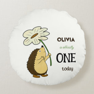 Coussins Ronds Hérisson mignon avec fleur