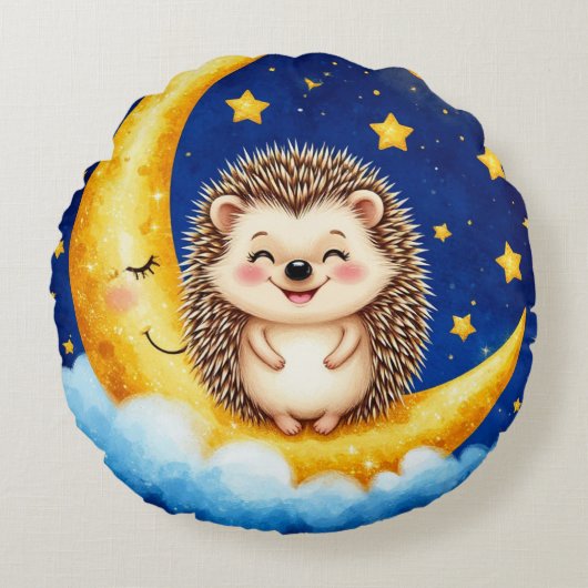 Coussins Ronds Hérisson Mignon Croissant de Lune Doré (Devant)