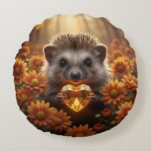Coussins Ronds Hérisson mignon de novembre avec cœur de topaze