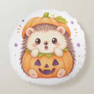 Coussins Ronds Hérisson Mignon en Costume de Citrouille Illustrat