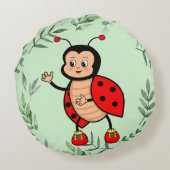 Coussins Ronds Heureux Ladybug et Feuilles Plantes sur Light Gree (Dos)