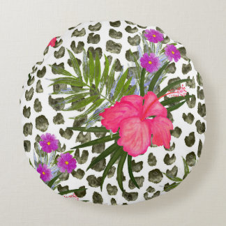 Coussins Ronds Hibiscus Animal : Aquarelle Motif sans joint.