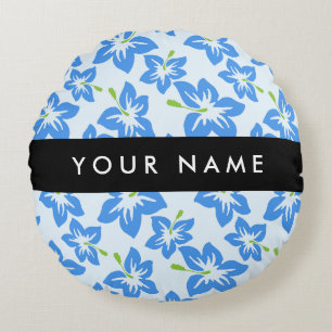 Coussins Ronds Hibiscus Bleu, Fleurs Bleues, Votre Nom