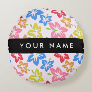 Coussins Ronds Hibiscus Coloré, Motif De Fleurs, Votre Nom
