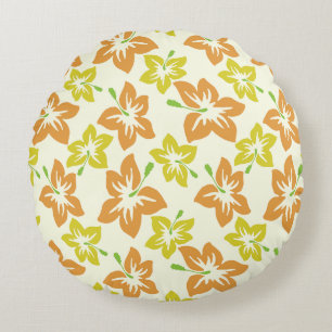Coussins Ronds Hibiscus Jaune, Hibiscus Orange, Modèle Floral