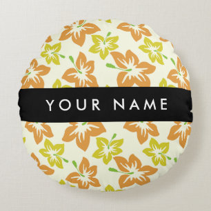 Coussins Ronds Hibiscus jaune, Hibiscus orange, Votre nom