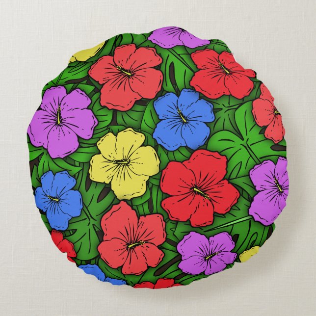 Coussins Ronds Hibiscus & Monstera #4 (Dos)