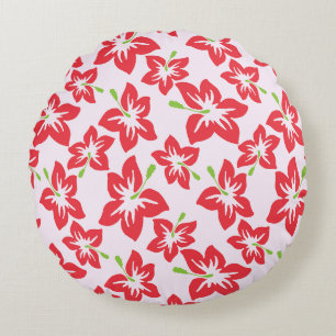 Coussins Ronds Hibiscus Rouge, Fleurs Rouges, Motif De Fleurs