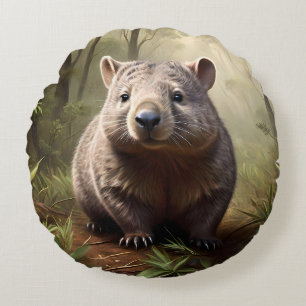 Coussins Ronds "Hidden in the Bush : An Aussie Wombat in the Wild