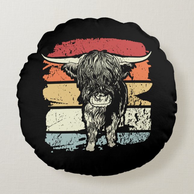 Coussins Ronds Highland Cow Highland Cows Retro (Devant)