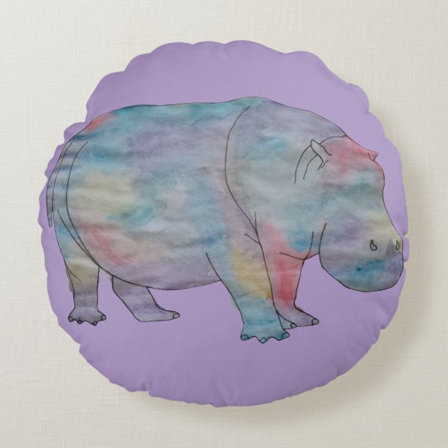 Coussins Ronds Hippo watercolour (Devant)