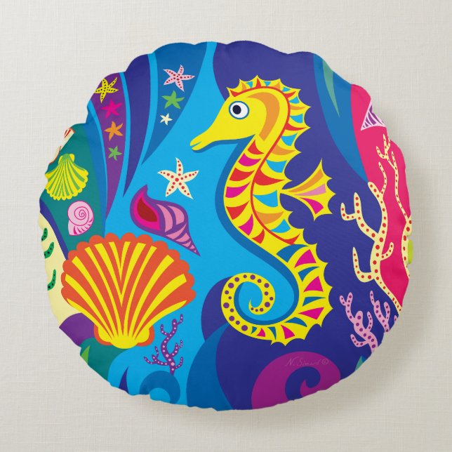 Coussins Ronds Hippocampe nautique (Devant)