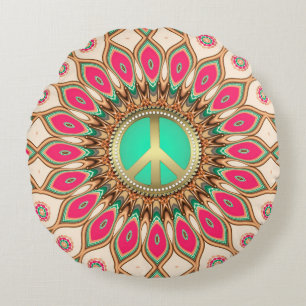 Coussins Ronds Hippy Super Love & Peace Sunflower