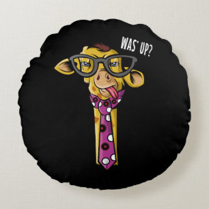 Coussins Ronds Hipster Giraffe Amusant Animal Africain Avec Lunet