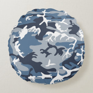Coussins Ronds Hiver Camouflage bleu neige, Militaire, Armée