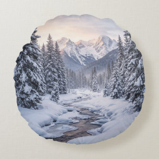 Coussins Ronds Hiver de montagne enneigée