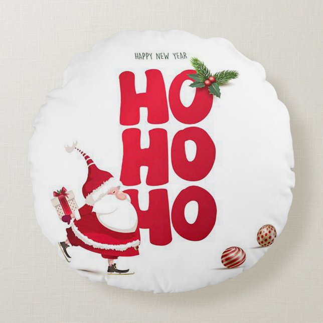 Coussins Ronds Ho Ho Ho Round Christmas Jeu d'oreiller (Devant)