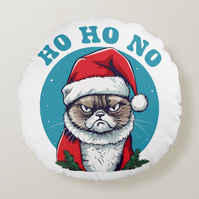 Coussins Ronds Ho ho non - drôle de chat grumpy santa (Devant)