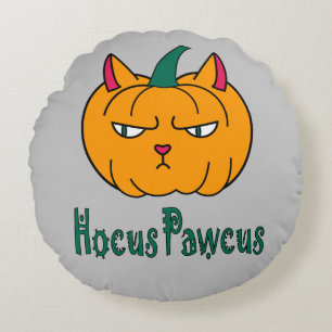 Coussins Ronds Hocus pawcus Halloween citrouille ginger cat magie