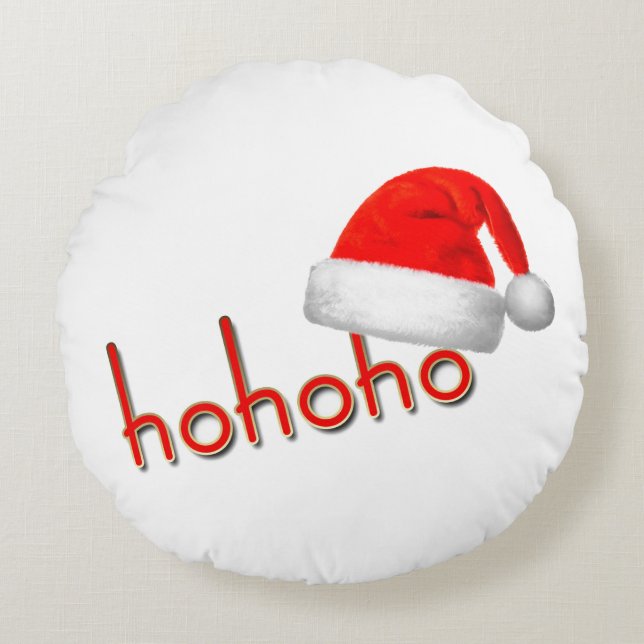 Coussins Ronds HoHoHo Casquette de Noël Rouge Blanc Simple (Devant)