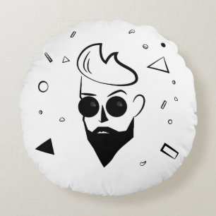 Coussins Ronds Homme sauvage - Homme croqué en noir, blanc et ble