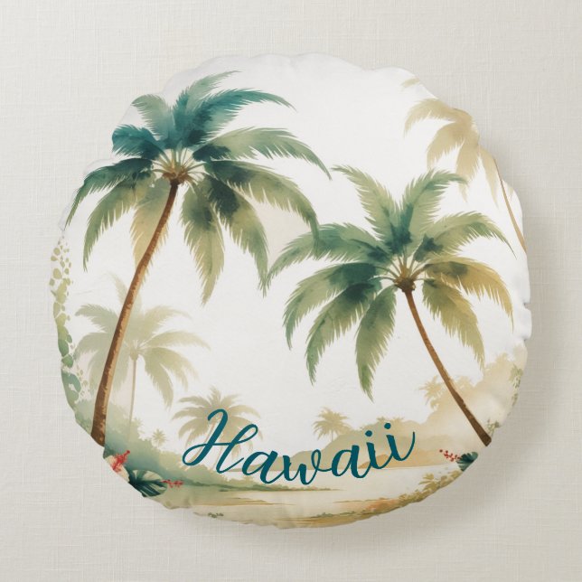 Coussins Ronds Honolulu Voyage Hawaïen de style vintage (Devant)