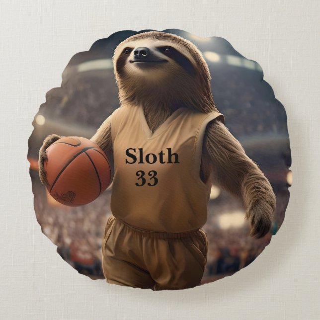 Coussins Ronds Hoops and Hangs : Le Slam Dunking Sloth, (Devant)