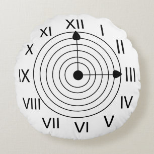 Coussins Ronds Horloge romaine noire et blanche Horloge romaine