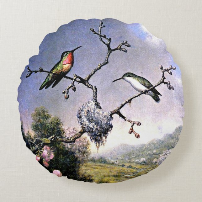 Coussins Ronds Hummingbirds and Apple Blossoms (Devant)