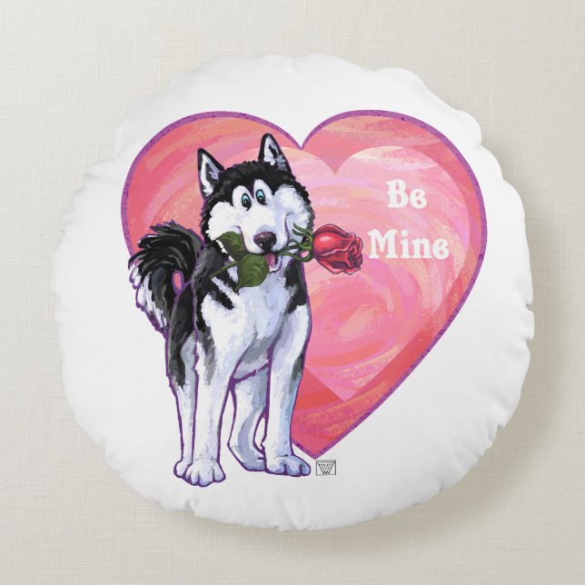 Coussins Ronds Husky Valentine's Day (Devant)