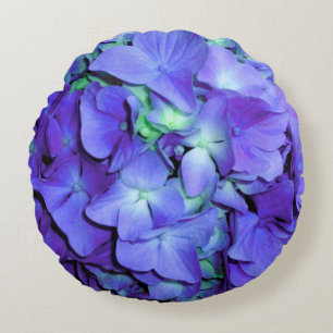 Coussins Ronds Hydrangée violette et turquoise, fleurs bleu viole