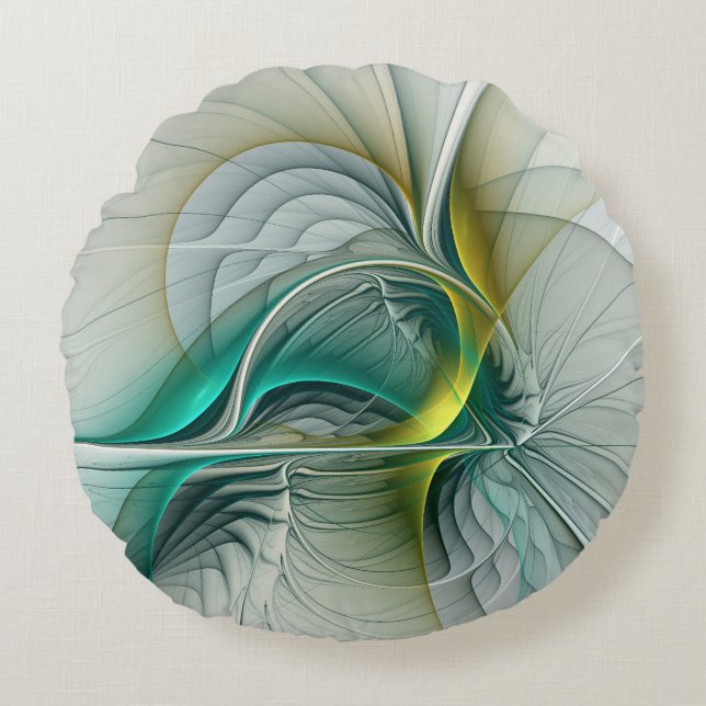 Coussins Ronds Hypnotique Abstrait Golden Turquoise Turquoise Fra (Devant)