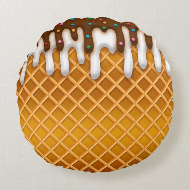 Coussins Ronds Ice Cream Drip Gaufle Cone Chocolate And Vanilla (Devant)