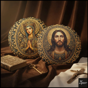 Coussins Ronds Icône sacrée dorée - Jésus