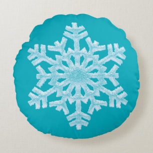 Coussins Ronds Icy Aqua Turquoise Gelé Flocon de neige Noël hiver