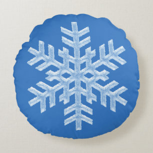 Coussins Ronds Icy Cool Bleu Froid Flocon de neige hiver Noël