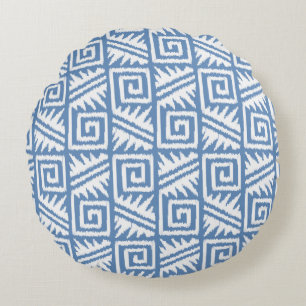 Coussins Ronds Ikat Aztec Tribal - Ciel bleu et blanc