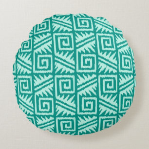 Coussins Ronds Ikat Aztec Tribal - Turquoise et Aqua