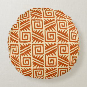 Coussins Ronds Ikat Aztèque Tribal - Mandarin et Orange Clair