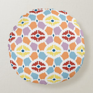 Coussins Ronds Ikat coloré de diamants géométrique