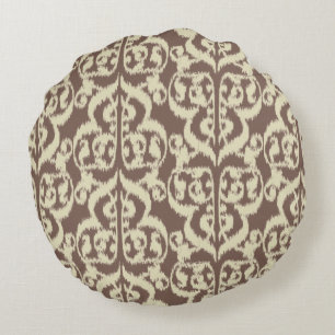 Coussins Ronds Ikat Damassé Mauresque - beige et taupe