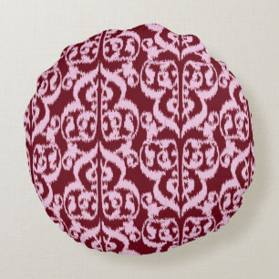 Coussins Ronds Ikat Damassé Mauresque - bordeaux et rose.