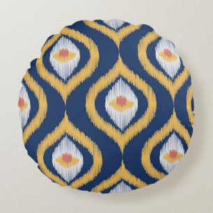 Coussins Ronds Ikat Series Ogee Blue Géométrique