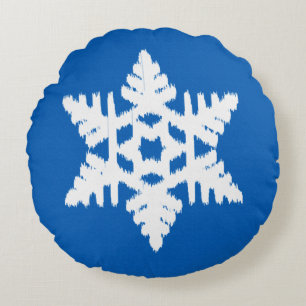 Coussins Ronds Ikat Snowflake - Cobalt bleu et blanc