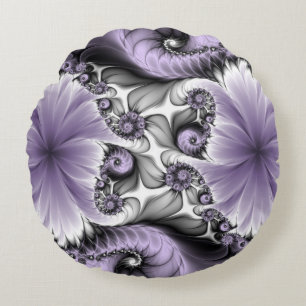 Coussins Ronds Illusion Lilac Abstrait Floral Fractal Art Imagina