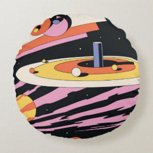 Coussins Ronds Illustration Abstraite de l'espace psychédélique,